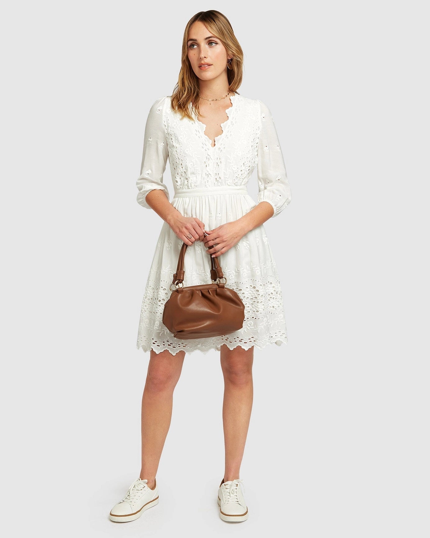 Sweet Talk Eyelet Mini Dress - White-Clothing - Women-Belle & Bloom-S-Urbanheer