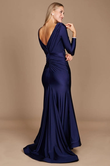 Navy Dylan & Davids Long Sleeve Formal Evening Dress-Dylan & Davids-Navy-4-Urbanheer