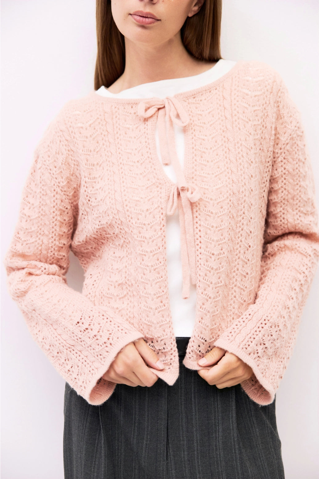 The Avia Cardigan Pointelle Tie Front Cardigan