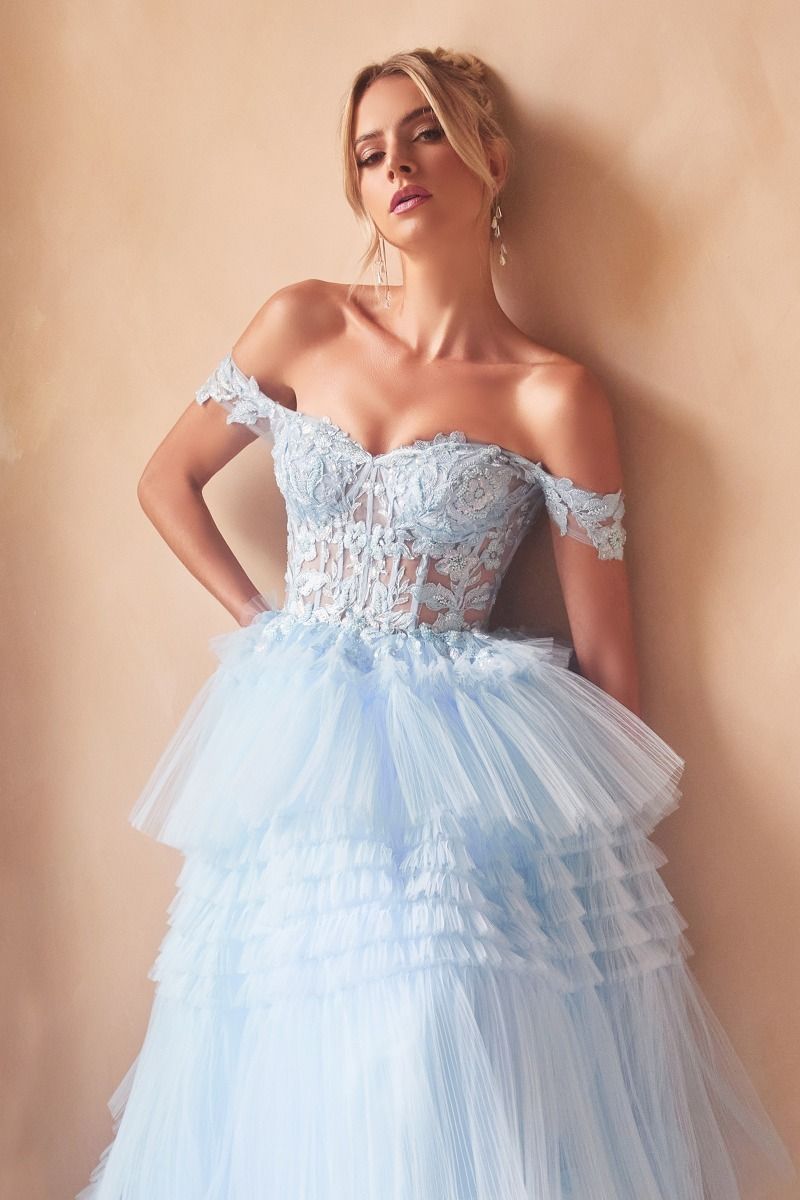 Pleated Tulle Ball Gown-Nightgown-Tux-USA-2-Lt Blue-Urbanheer