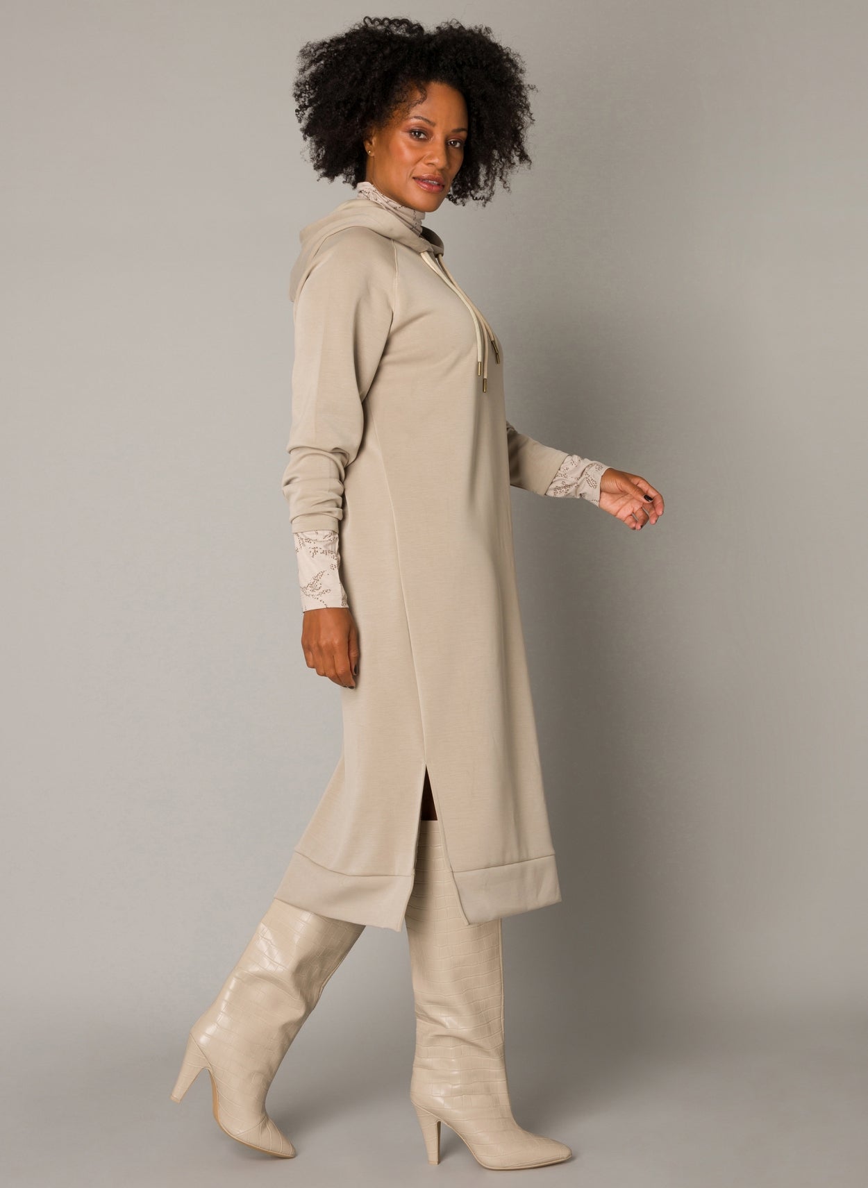 Emma luxuriously soft fabric and a practical hood-Dresses-Yest-Light Khaki-6-Urbanheer