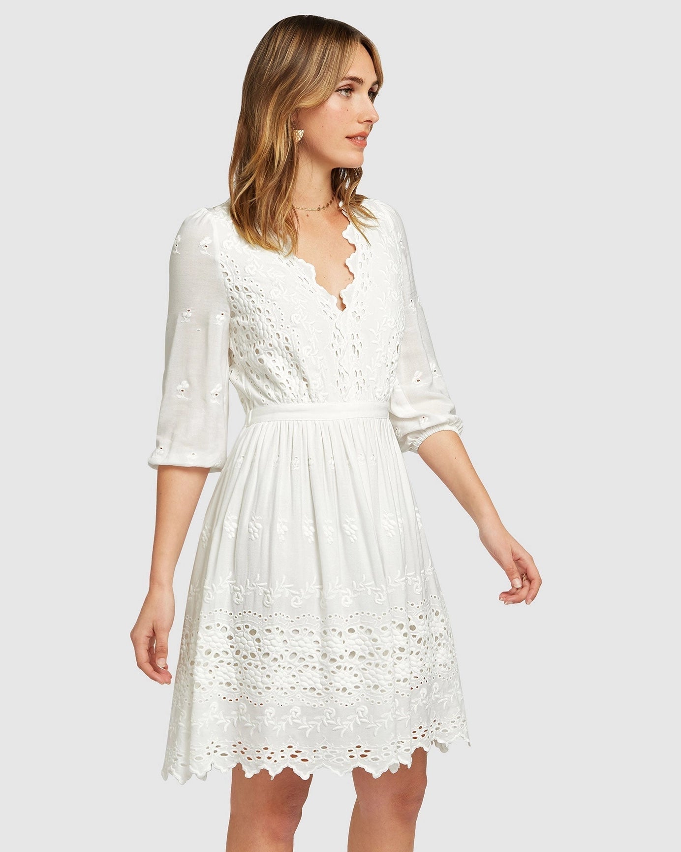 Sweet Talk Eyelet Mini Dress - White-Clothing - Women-Belle & Bloom-S-Urbanheer