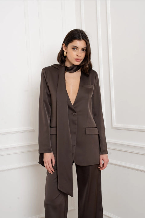 Fluid Satin Jacket with Scarf