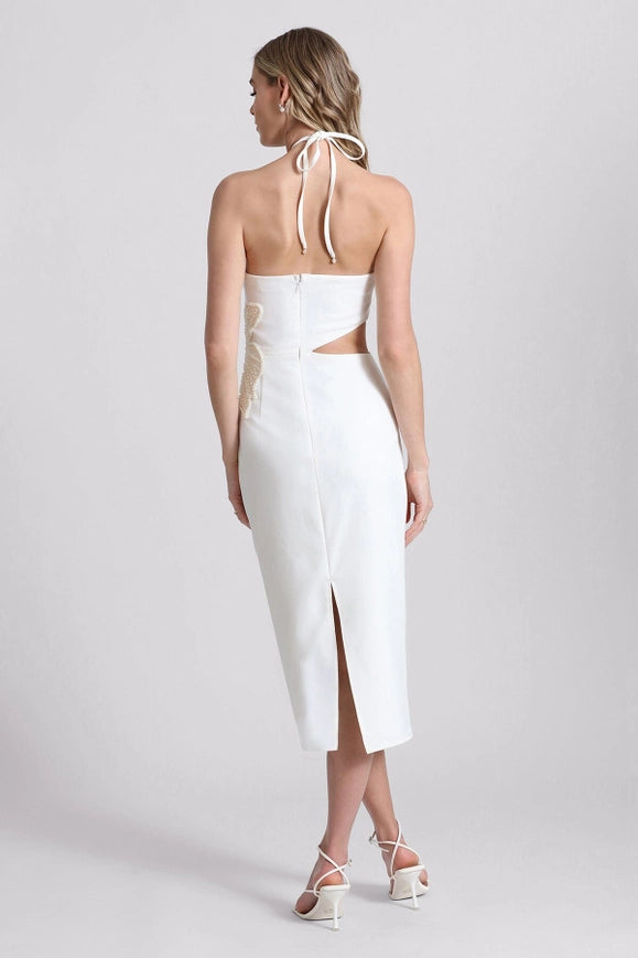 Flower Embellished Cut-Out Halter Dress White/White Flower Urbanheer Flower Embellished Cut-Out Halter Dress White/White Flower Urbanheer