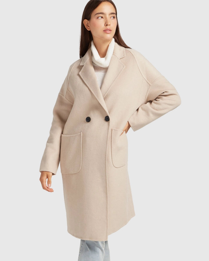 Publisher Double-Breasted Wool Blend Coat - Sand-COAT-Belle & Bloom-XS-Urbanheer