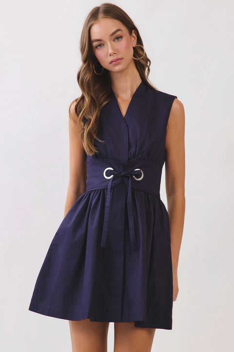Sleeveless Fit & Flare Waist Belt Mini Dress