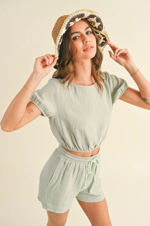 Cotton Gauze Short Set Sage-Set-Kimberly C-S-Urbanheer