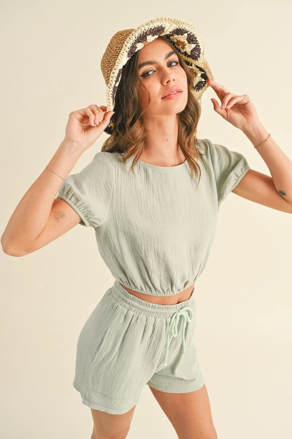 Cotton Gauze Short Set Sage-Set-Kimberly C-S-Urbanheer