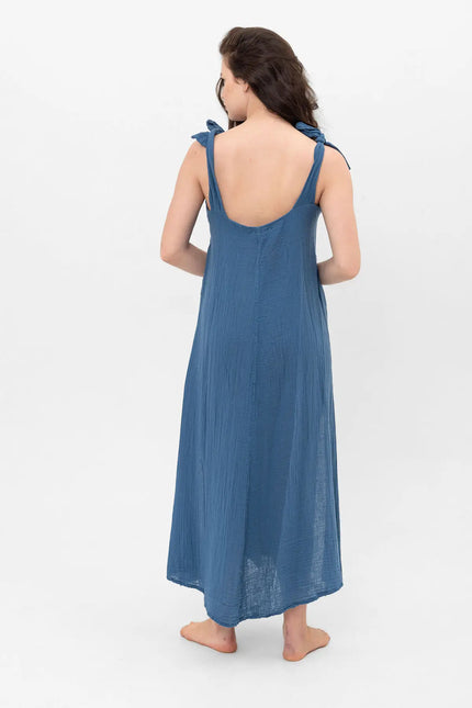 Cotton V Neck Long Dress 3511-Clothing - Women-Blanca-Urbanheer