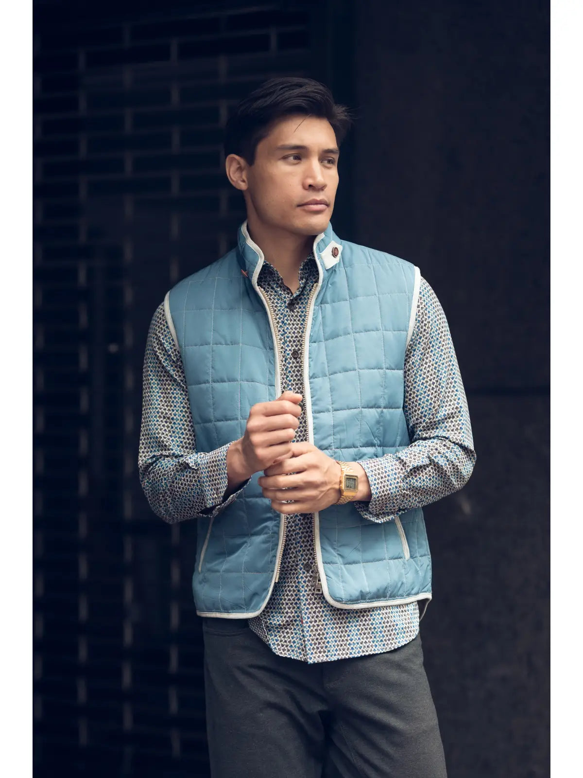 Denim Blue Quilted Zip Up Vest-Clothing - Men-Luchiano Visconti-M-Urbanheer