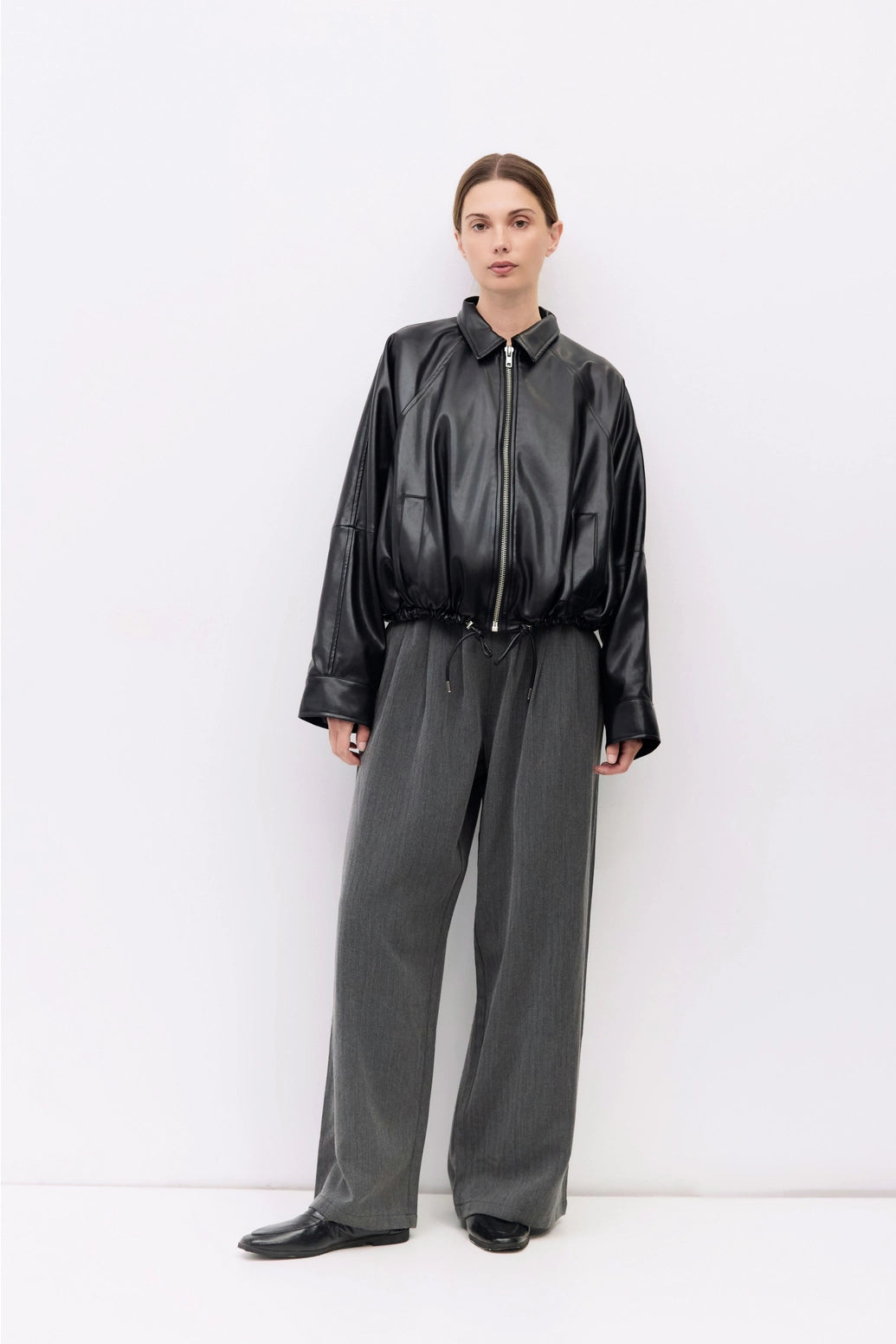 The Lizette Jacket Pleather Drawstring Bomber Jacket