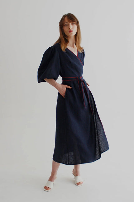 "Diana" Navy Blue Linen Dress-Dress-Nich Linen-XXS/XS-Urbanheer