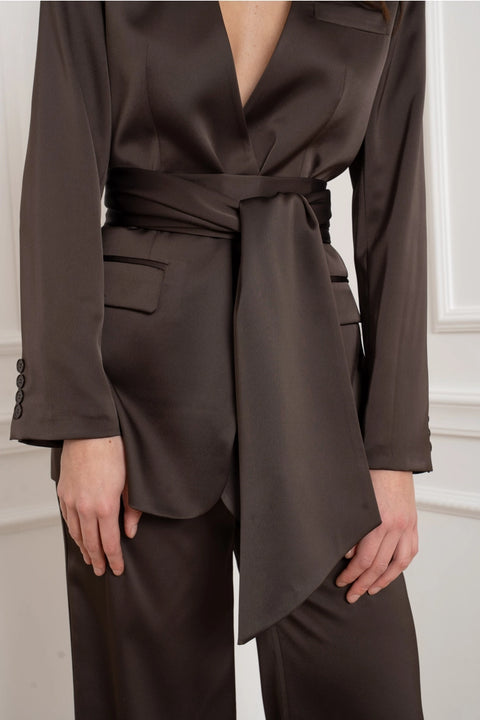 Fluid Satin Jacket with Scarf