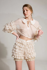 Silk Shirt With Beige Flounces-SHIRT-Nicole Baratta-XS/S-Urbanheer