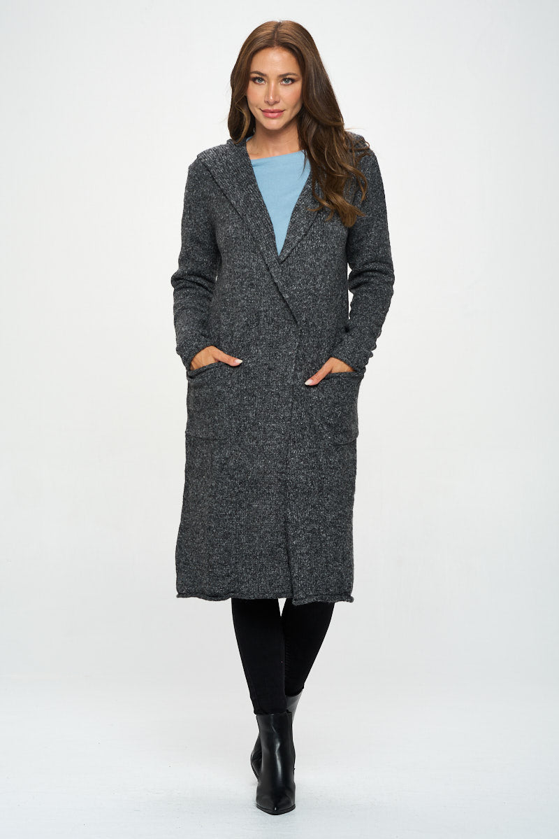 Charcoal Knit Open Front Cardigan Sweater With Pockets-Renee C.-S-Urbanheer