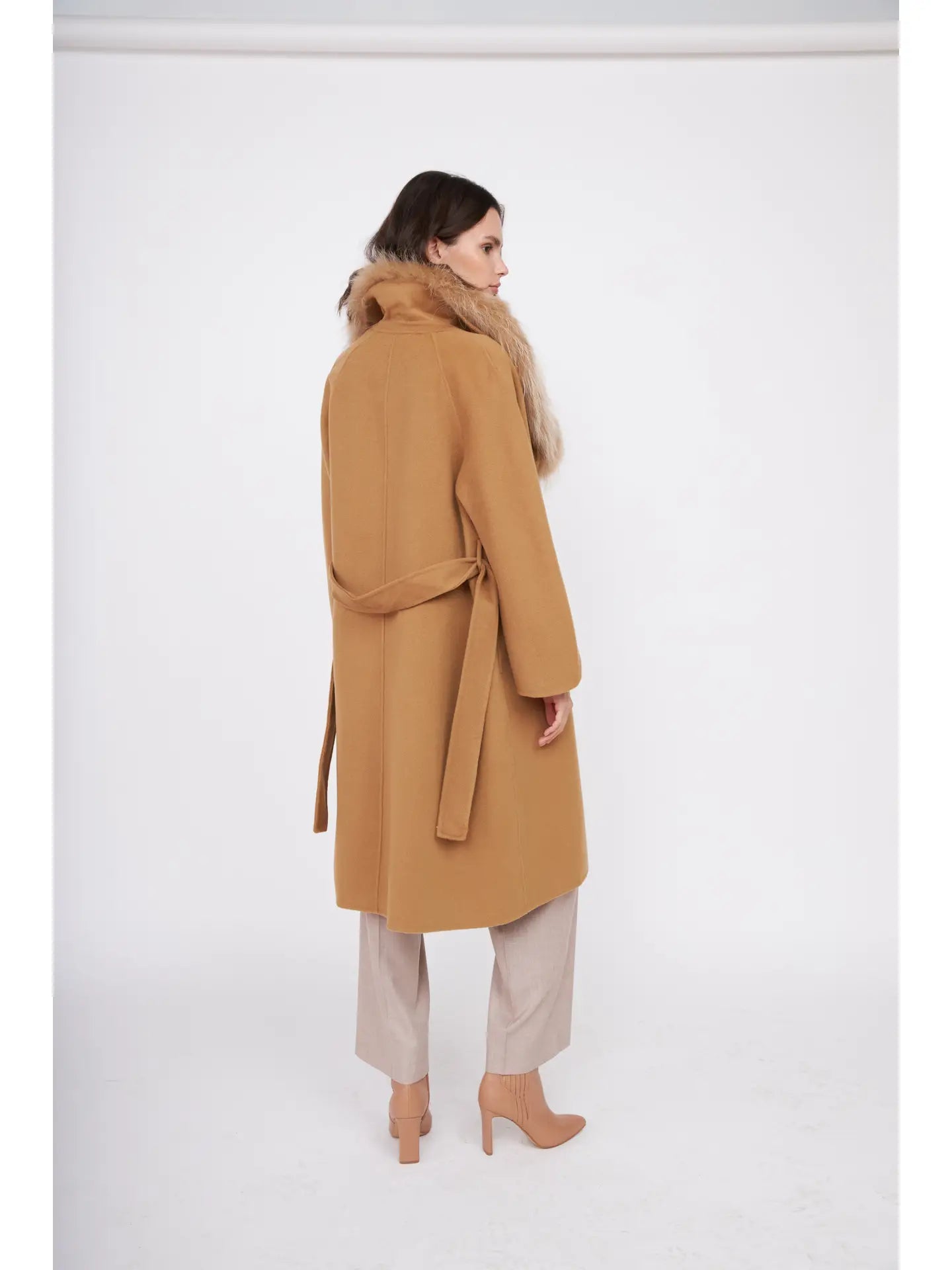 Fur Shawl Collar Cashmere Coat Camel