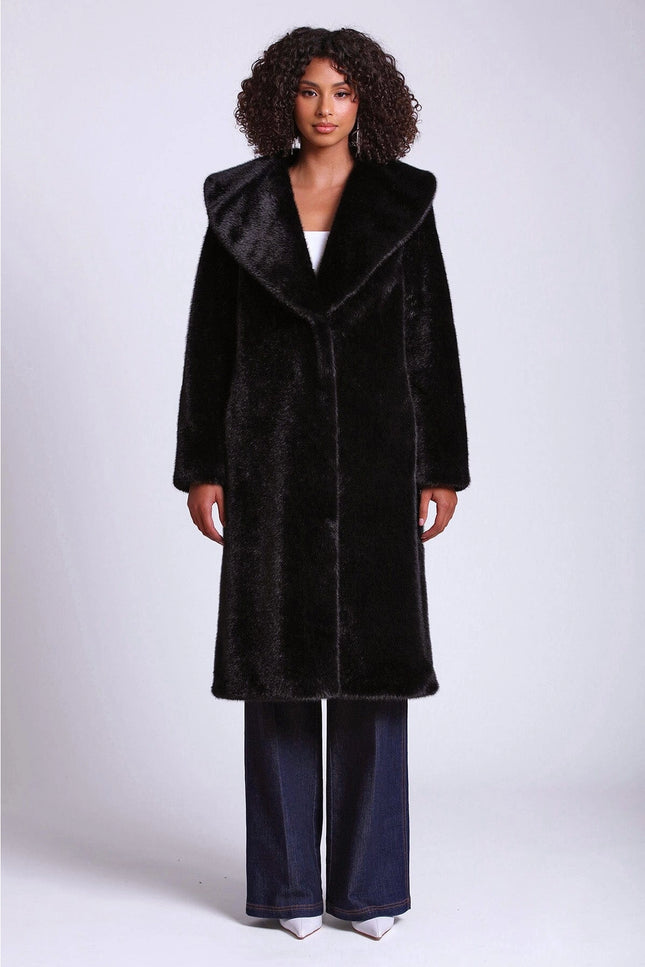 Shawl Collar Faux Fur Coat-Avec Les Filles-Black-XS-Urbanheer