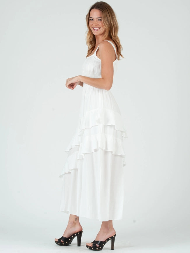 MELODY Tiered Hem Maxi Dress-White-Dress-Lucca Couture-XS-Urbanheer