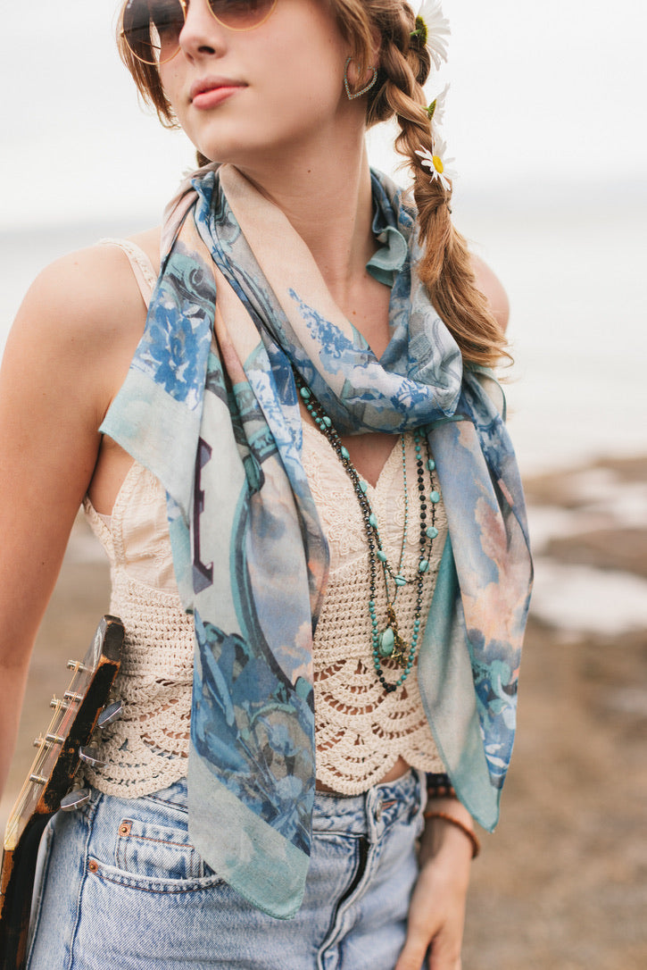 Peace Out Scarf with Doves and Sunrise