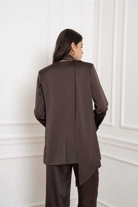 Fluid Satin Jacket with Scarf