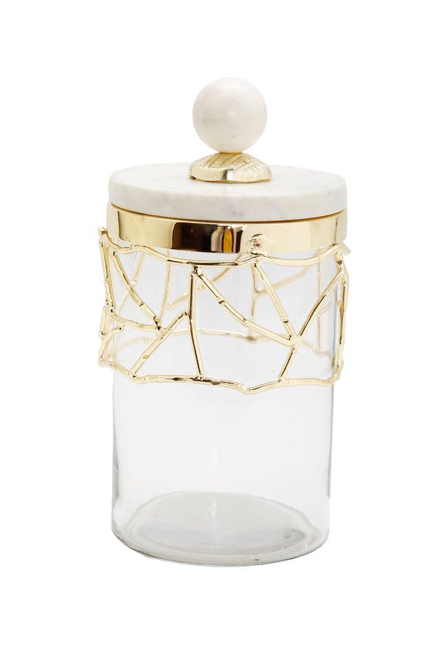 Glass Canister Gold Mesh Design, Marble Lid-CLASSIC TOUCH DECOR INC.-Small-Urbanheer