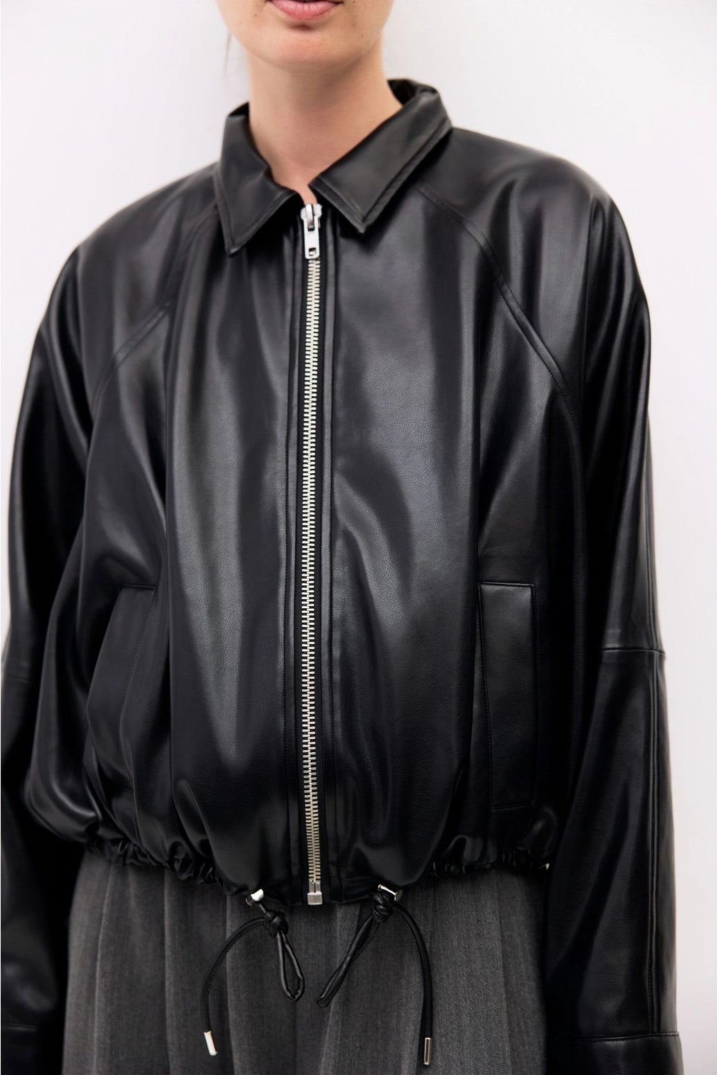The Lizette Jacket Pleather Drawstring Bomber Jacket
