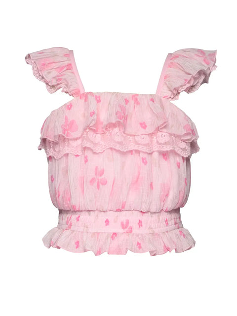 Ruffle Trimmed Top with Lace Detail