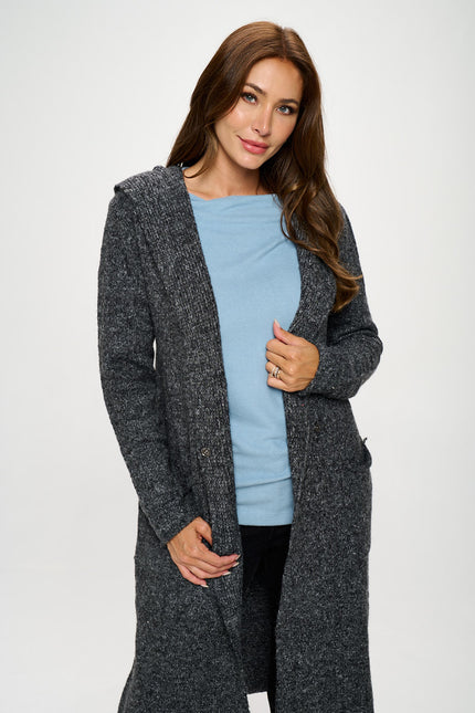 Charcoal Knit Open Front Cardigan Sweater With Pockets-Renee C.-S-Urbanheer