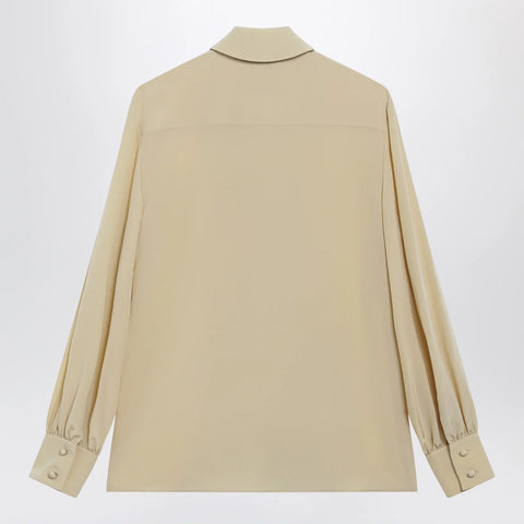 Valentino Light Beige Silk Bow Shirt