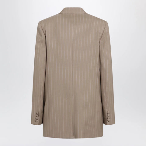 Valentino Double-Breasted Pinstripe Jacket in Mud/Ivory Virgin Wool