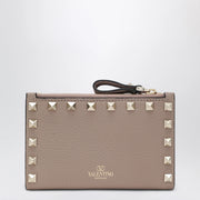 Valentino Powder Pink Leather Rockstud Zip Card Holder