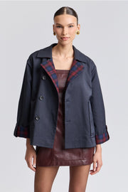 Reversible Scarf Trim Cotton Blend Jacket