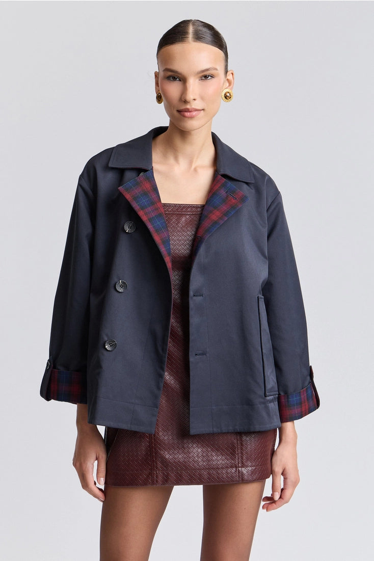 Reversible Scarf Trim Cotton Blend Jacket