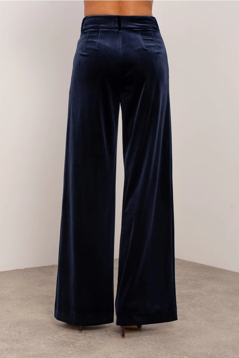 Wide Velvet Flowing Trousers with Double-Button Fastening
