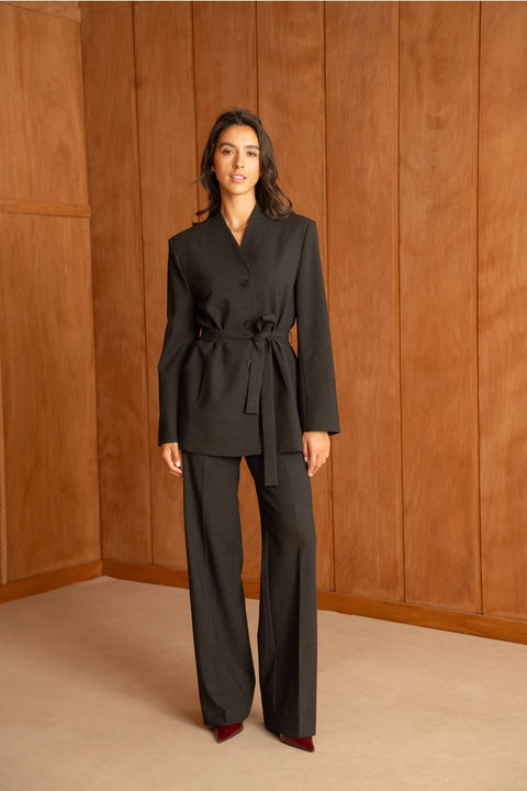 Diana Belted Double-Breasted Jacket with No Lapels