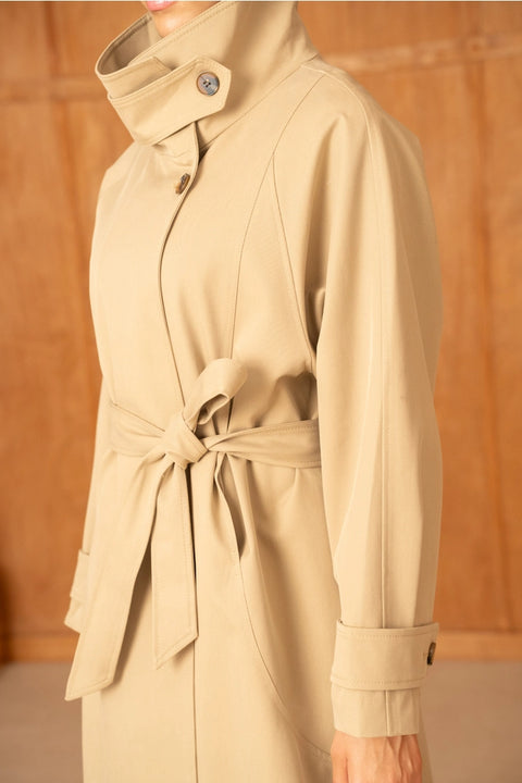 Utility Oversized Long Belted Trench with Stand-Up Collar