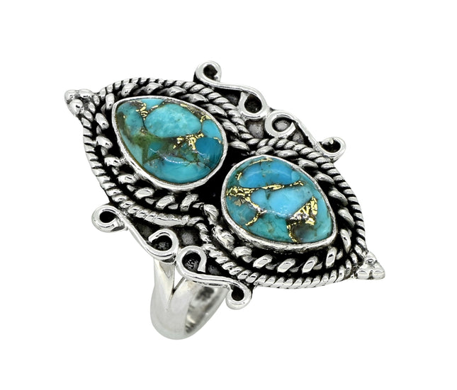 Blue Copper Turquoise Sterling Silver Designer Ring-Ring-Tiramisu-8-Urbanheer