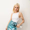 Lupe High Waist Metallic Knee Length Skirt Ice Blue-Skirts-Amy Lynn-S-Urbanheer
