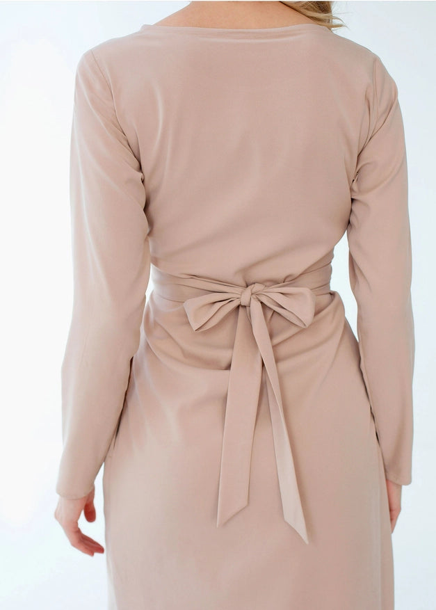 Wrap Linen Belted Beige Bridesmaid Dress For Women Midi Urbanheer Wrap Linen Belted Beige Bridesmaid Dress For Women Midi Urbanheer
