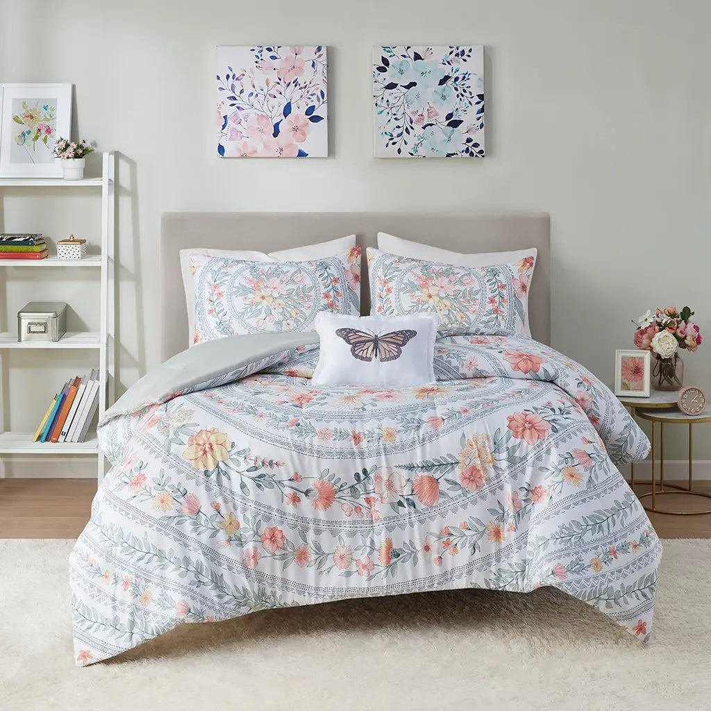 Floral Butterfly Boho Garden Comforter/Duvet Cover Set-Olliix-Comforter Set-Twin/Twin Xl-Urbanheer