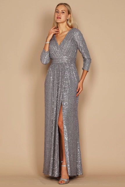 Long Sleeve Sequin Formal Dress Wholesale Charcoal-Dress-Dylan & Davids-8-Urbanheer