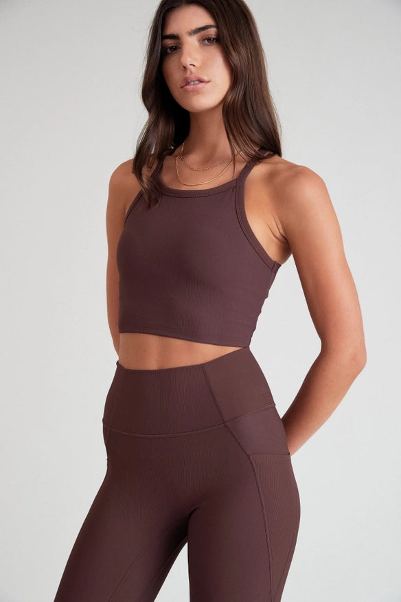 Eco Rib Strap Racer Crop (Espresso)-Sports bra-All Fenix-XXS-Urbanheer