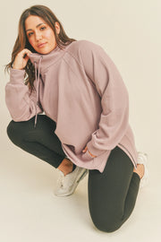 Mock Neck Side Zippers Sweatshirt-Clothing - Women-Kimberly C-Lavender-1X-Urbanheer