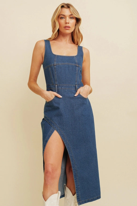 Denim Side Slit Midi Dress.-Dresses-Cloud Ten-S-Denim-Urbanheer