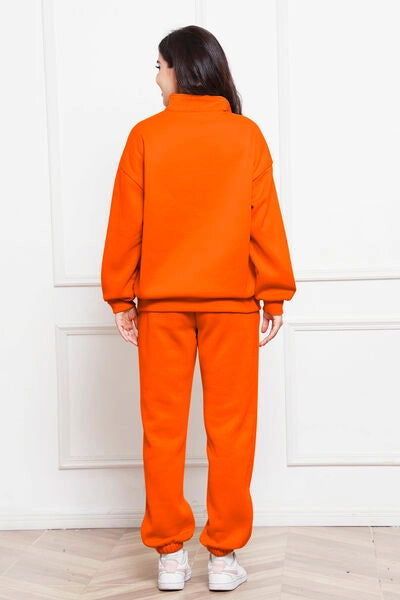 Half Zip Long Sleeve Sweatshirt and Pants Set Pumpkin-Sets-Blak Wardrob-Urbanheer