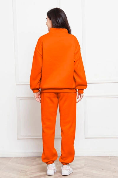 Half Zip Long Sleeve Sweatshirt and Pants Set Pumpkin-Sets-Blak Wardrob-S-Urbanheer