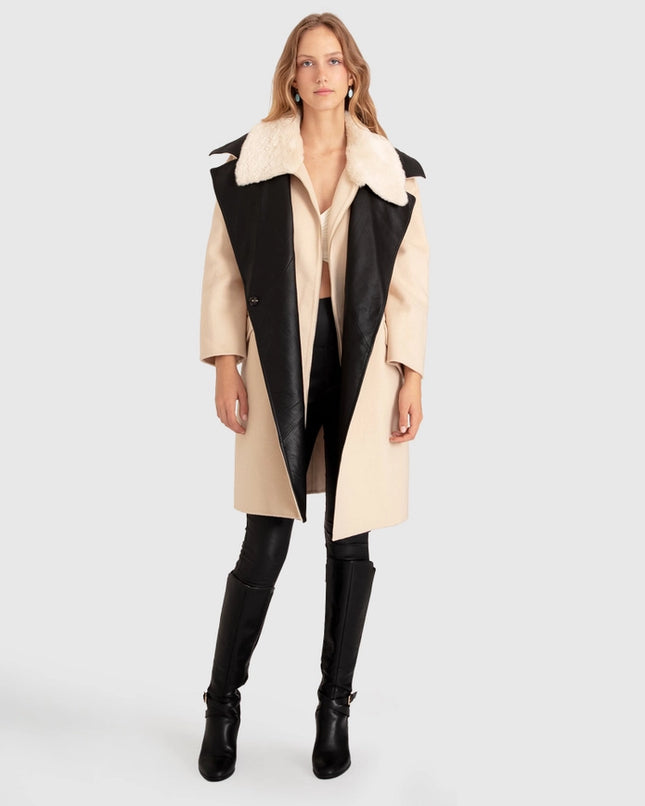 Watch Me Go Oversized Leather Trimmed Coat - Pale Oat-COAT-belle & bloom-XS-Urbanheer