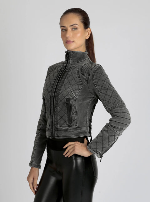 Denim Moto Jacket - Charcoal