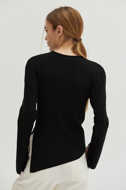 Danielle Rib Knit Asymmetric Hem Top Black
