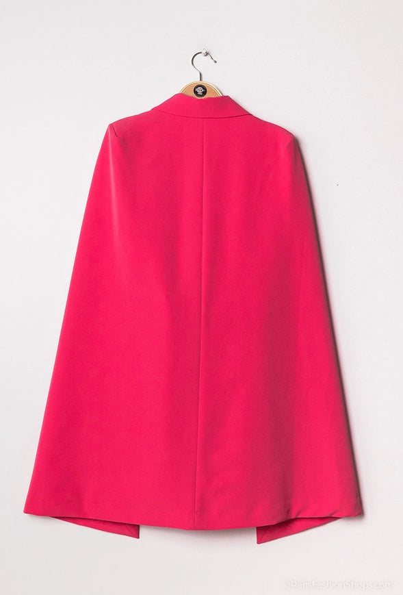 Mid-Length Cape Jacket with Belt Fuchsia-Jacket-Attentif Paris-S-Urbanheer